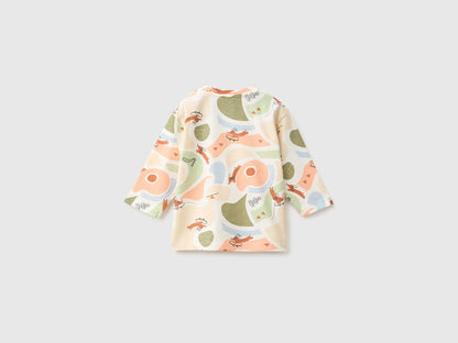 Benetton Creamy White Unisex T-Shirt with Patterned Print in Organic Cotton SKU: 3Q74A107G_902 Image 02