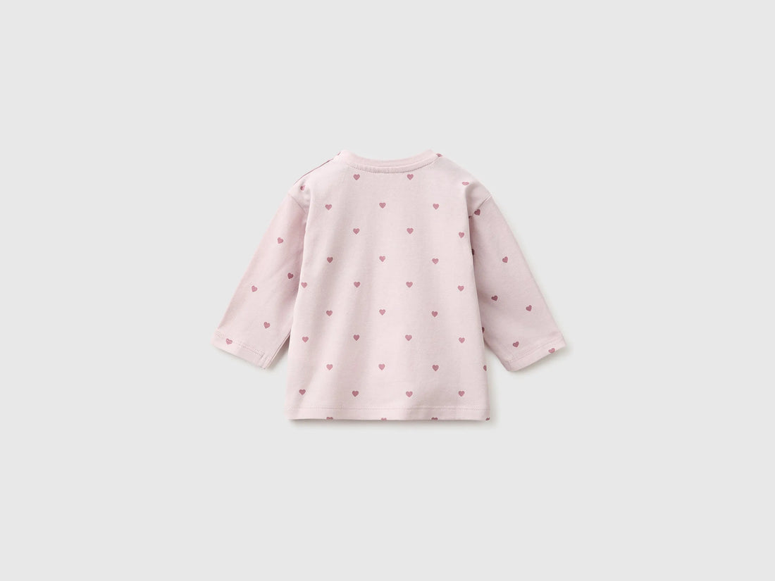 Benetton Soft Pink Girl T-Shirt with Patterned Print in Organic Cotton SKU: 3Q74A107G_904 Image 02
