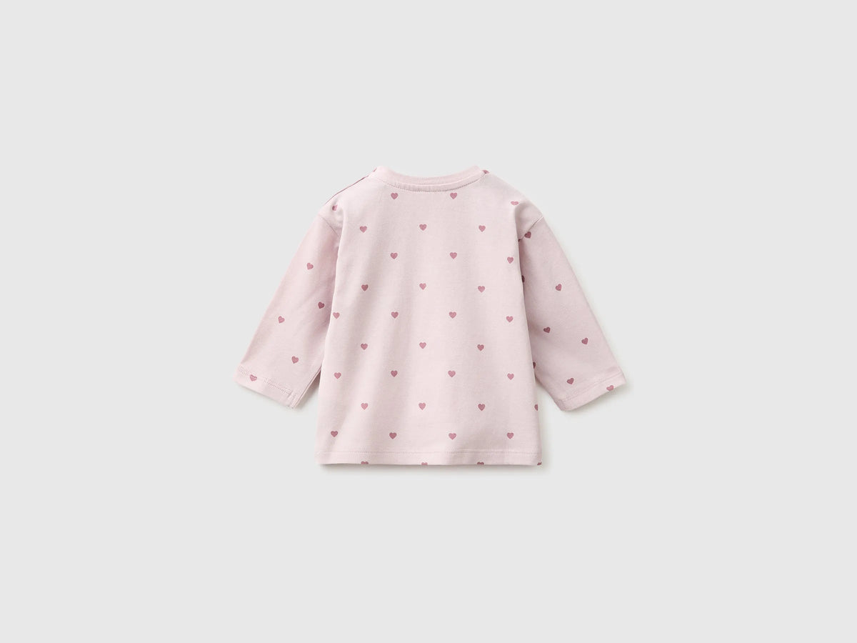 Benetton Soft Pink Girl T-Shirt with Patterned Print in Organic Cotton SKU: 3Q74A107G_904 Image 02