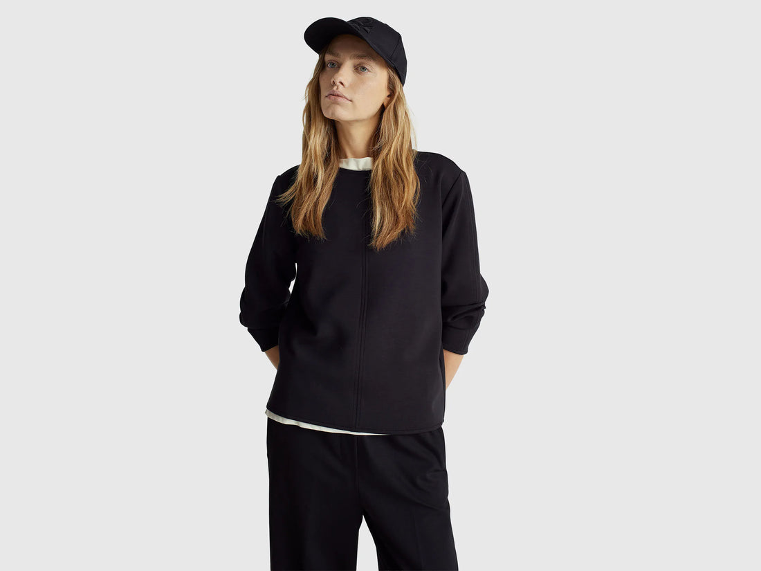 Benetton_Black_Stretch Modal T-Shirt_3QAFD10AU_100_01