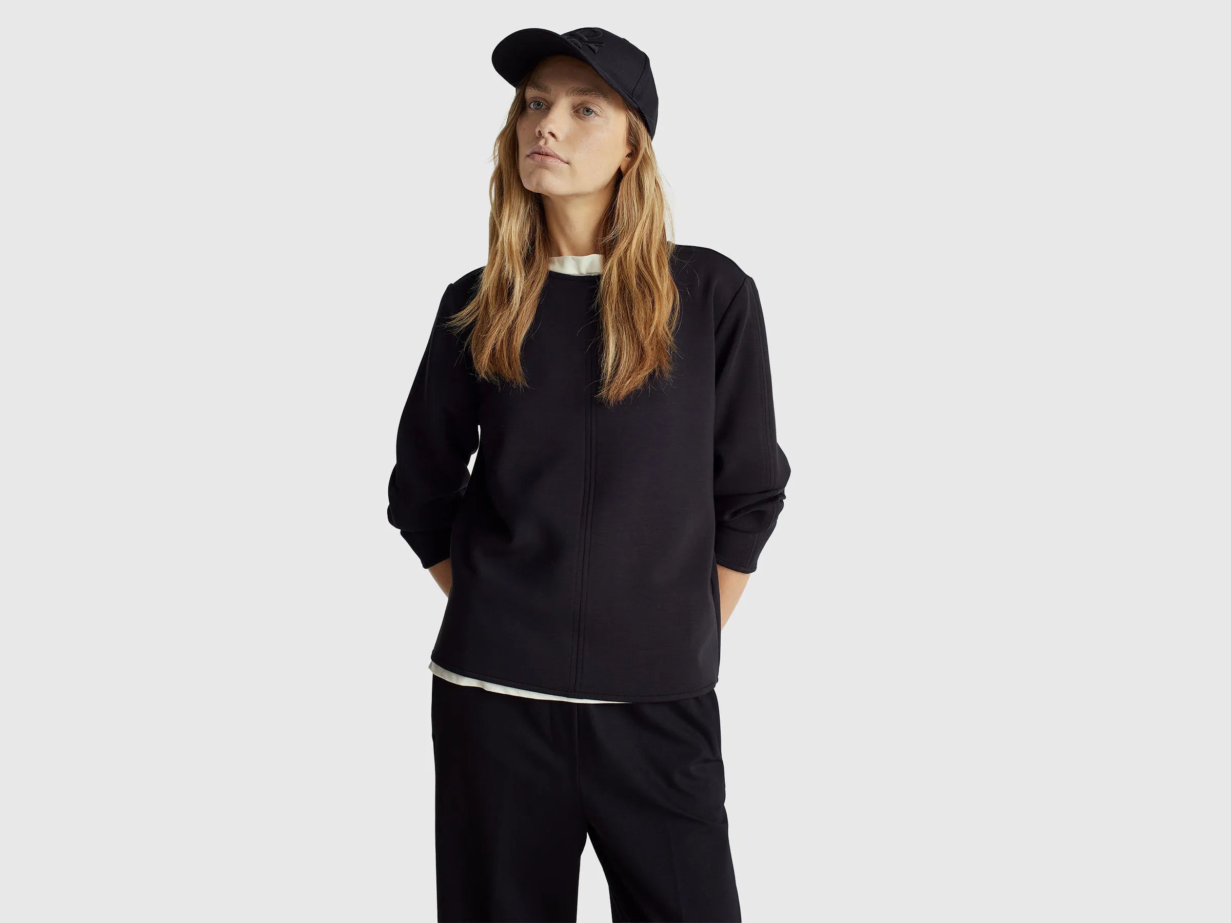 Benetton_Black_Stretch Modal T-Shirt_3QAFD10AU_100_01