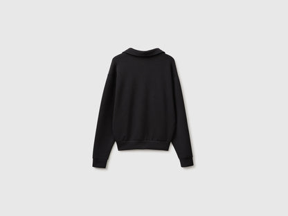 Benetton Black Women Flowing Sweatshirt with Polo Neck SKU: 3QAFD301G_100 Image 02