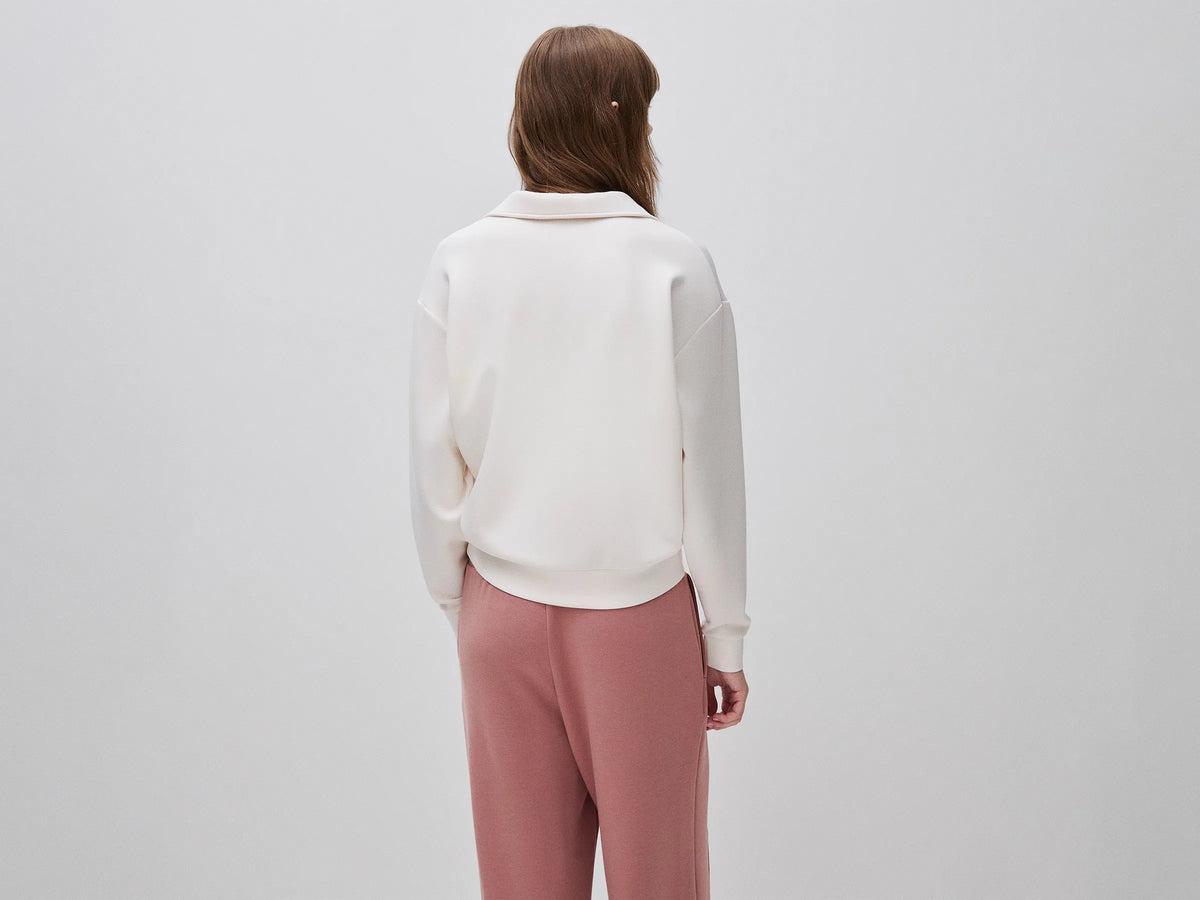 Benetton Creamy White Women Flowing Sweatshirt with Polo Neck SKU: 3QAFD301G_27H Image 02