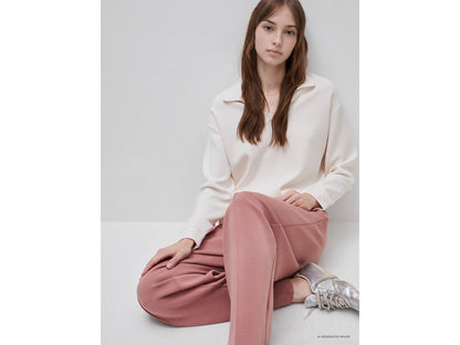 Benetton Creamy White Women Flowing Sweatshirt with Polo Neck SKU: 3QAFD301G_27H Image 03
