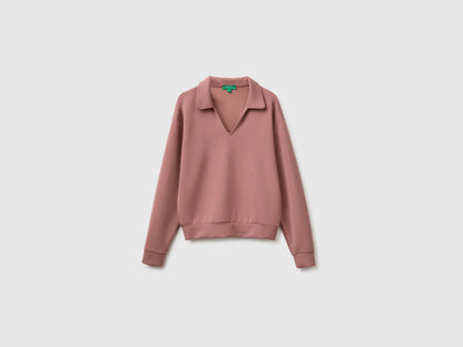 Benetton Pink Women Flowing Sweatshirt with Polo Neck SKU: 3QAFD301G_33A Image 01