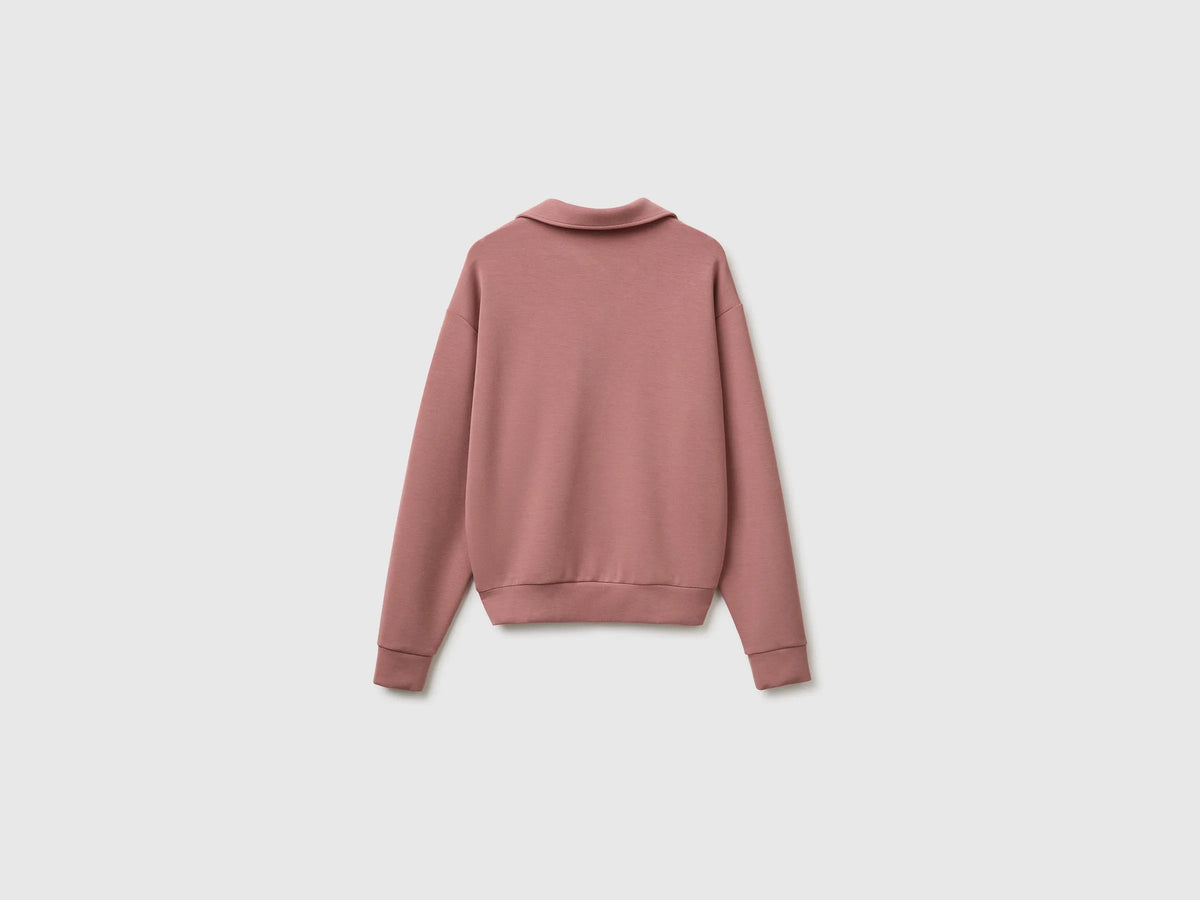 Benetton Pink Women Flowing Sweatshirt with Polo Neck SKU: 3QAFD301G_33A Image 02