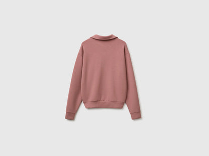 Benetton Pink Women Flowing Sweatshirt with Polo Neck SKU: 3QAFD301G_33A Image 02