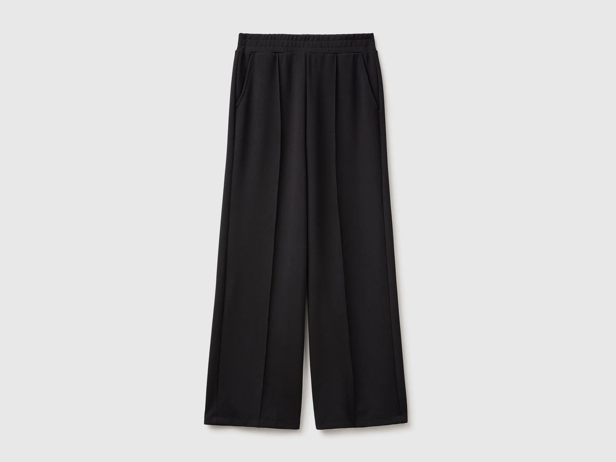 Benetton Black Women Comfort Fit Fluid Trousers SKU: 3QAFDF01L_100 Image 01