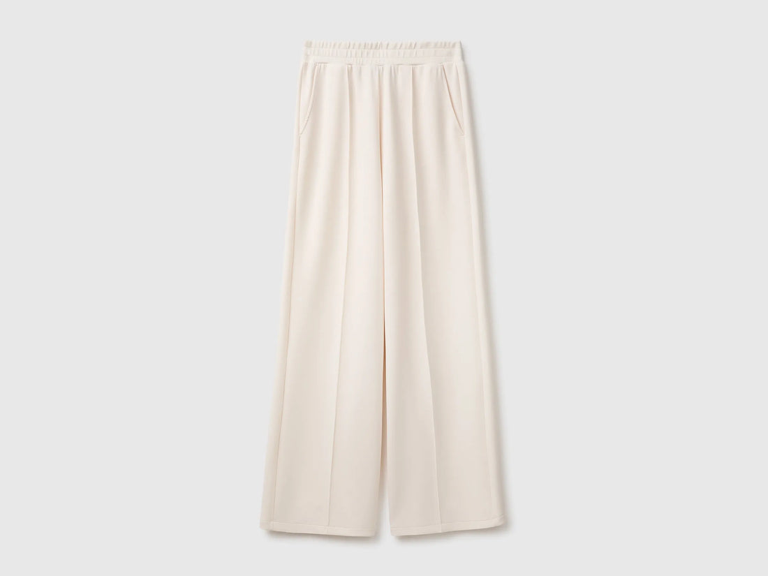 Benetton Creamy White Women Comfort Fit Fluid Trousers SKU: 3QAFDF01L_27H Image 01