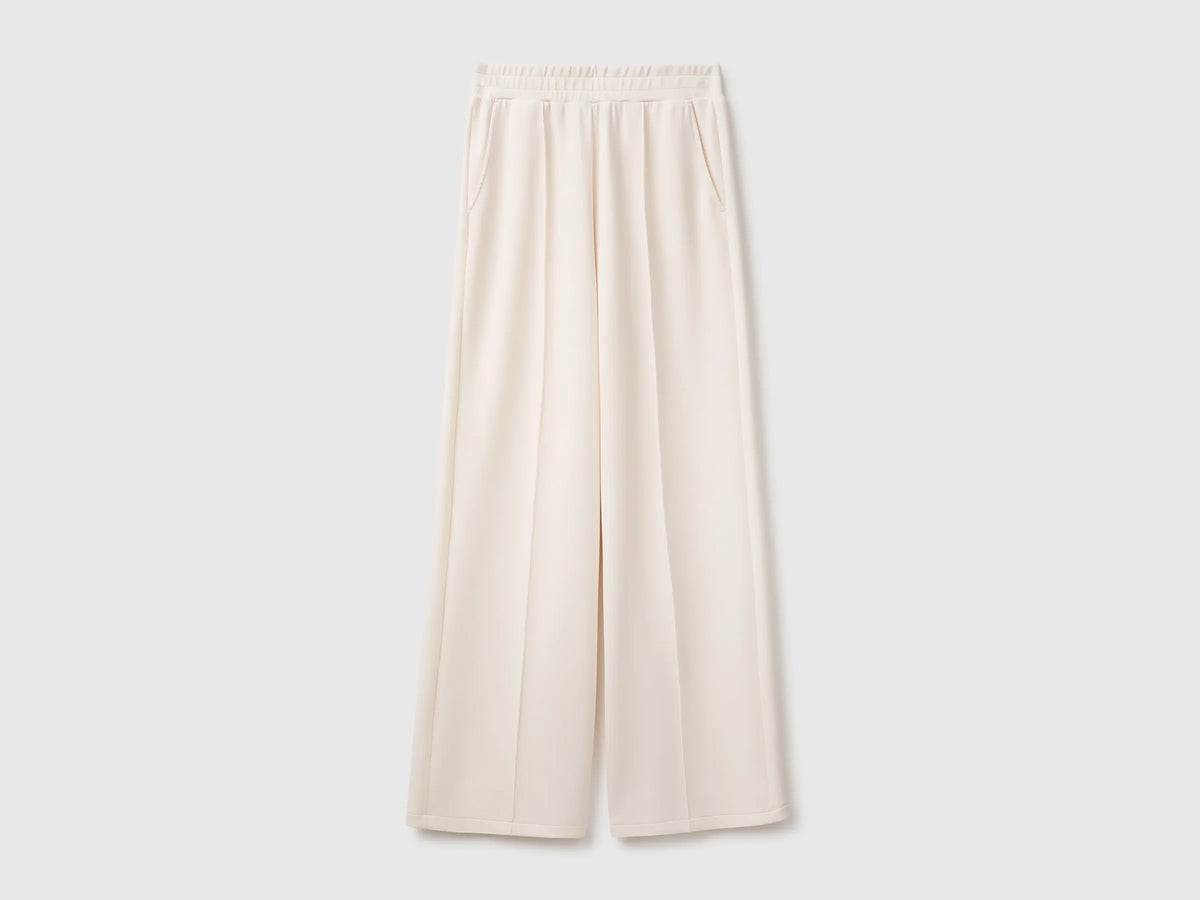 Benetton Creamy White Women Comfort Fit Fluid Trousers SKU: 3QAFDF01L_27H Image 01