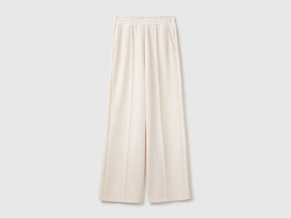 Benetton Creamy White Women Comfort Fit Fluid Trousers SKU: 3QAFDF01L_27H Image 01
