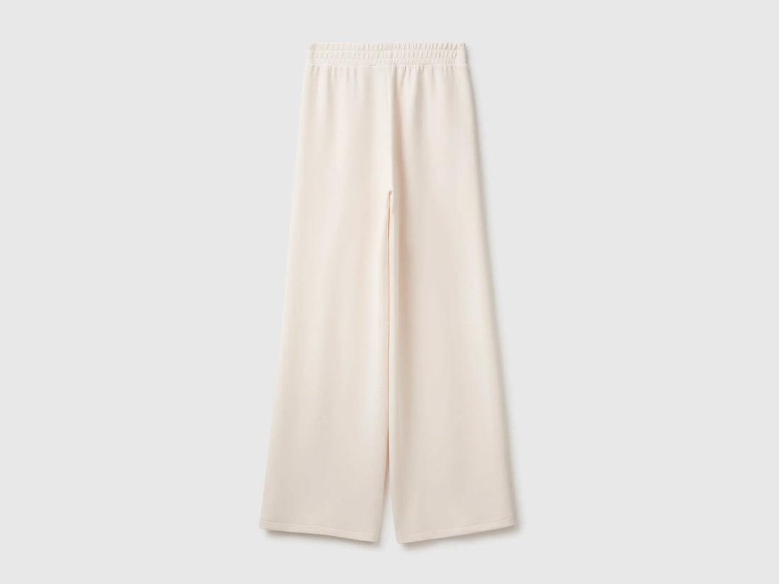 Benetton Creamy White Women Comfort Fit Fluid Trousers SKU: 3QAFDF01L_27H Image 02
