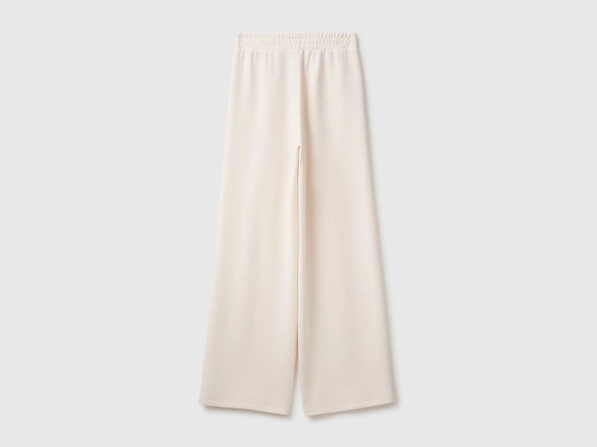 Benetton Creamy White Women Comfort Fit Fluid Trousers SKU: 3QAFDF01L_27H Image 02
