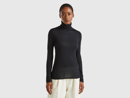 Turtleneck T-Shirt in Viscose and Cashmere Blend_3R0KD2013_700_01