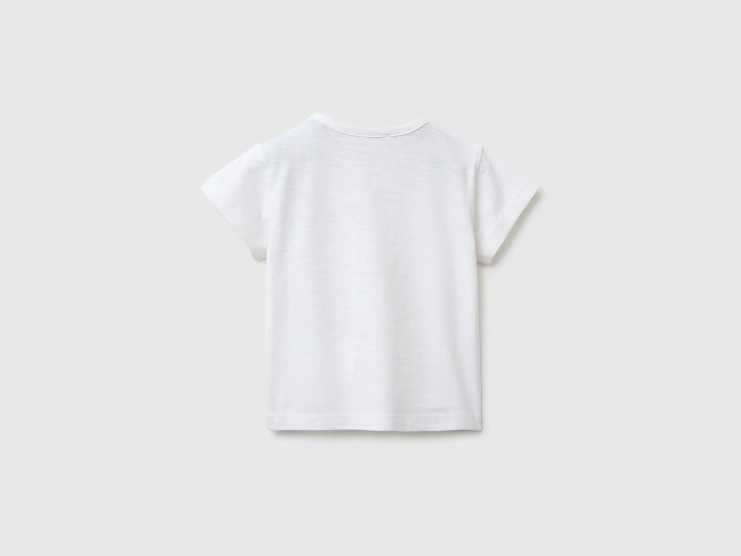 Benetton White Baby T-Shirt with Pocket and Little Animal SKU: 3SDLA107A_101 Image 02