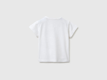 Benetton White Baby T-Shirt with Pocket and Little Animal SKU: 3SDLA107A_101 Image 02