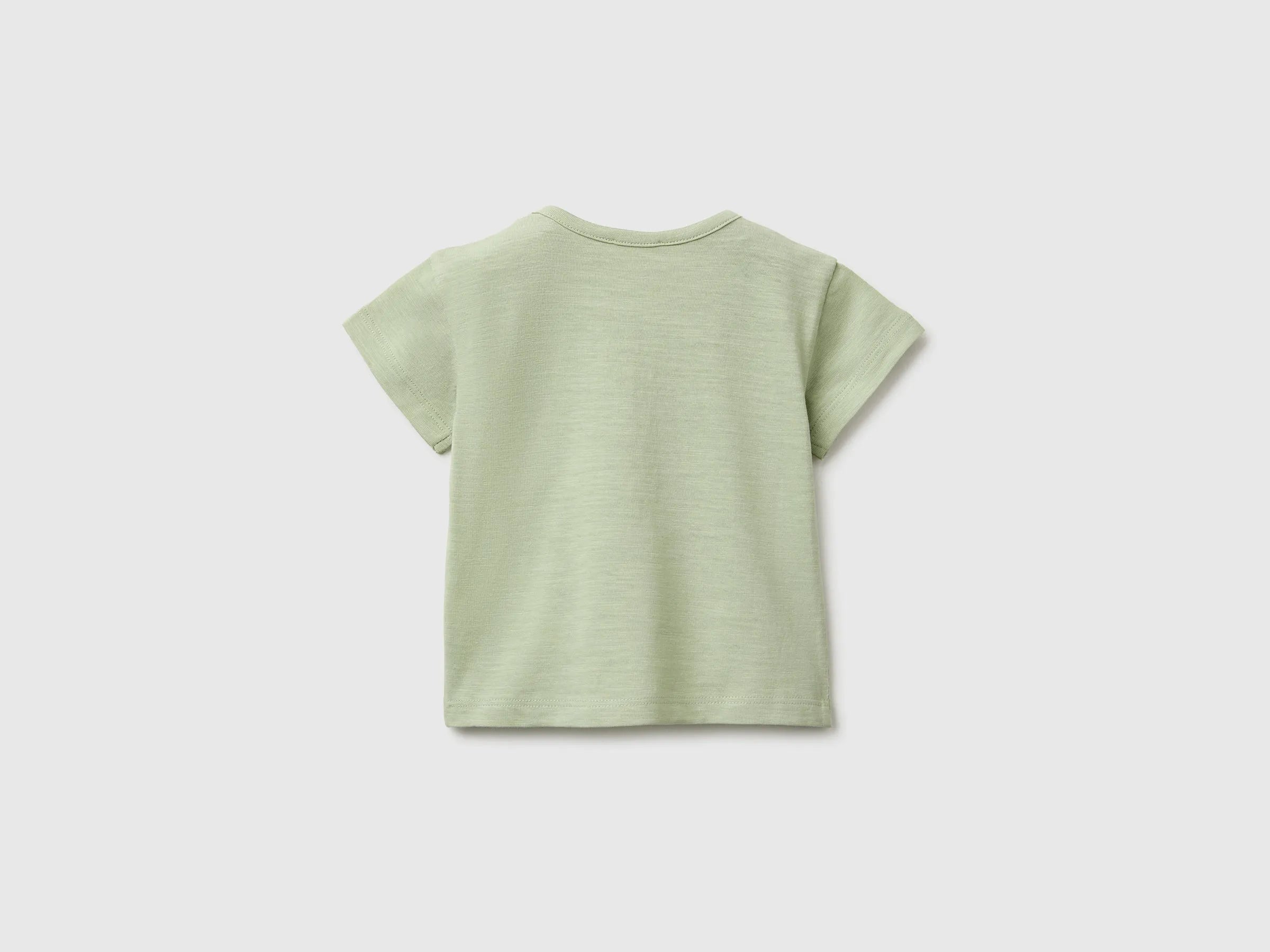 Benetton Green Baby Boy T-Shirt with Pocket and Little Animal SKU: 3SDLA107A_218 Image 02