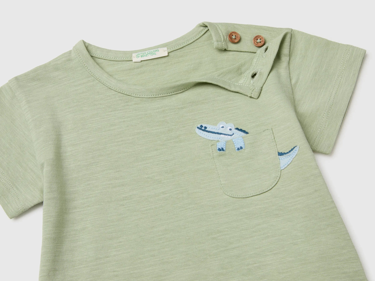 Benetton Green Baby Boy T-Shirt with Pocket and Little Animal SKU: 3SDLA107A_218 Image 03