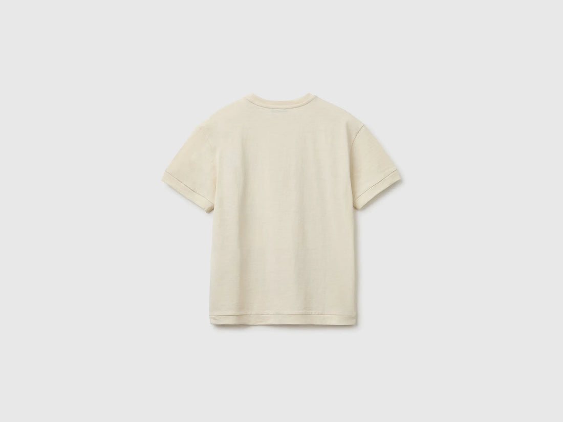 Benetton Beige Boys Crew Neck T-Shirt with Print SKU: 3SDLC10TU_3C9 Image 02