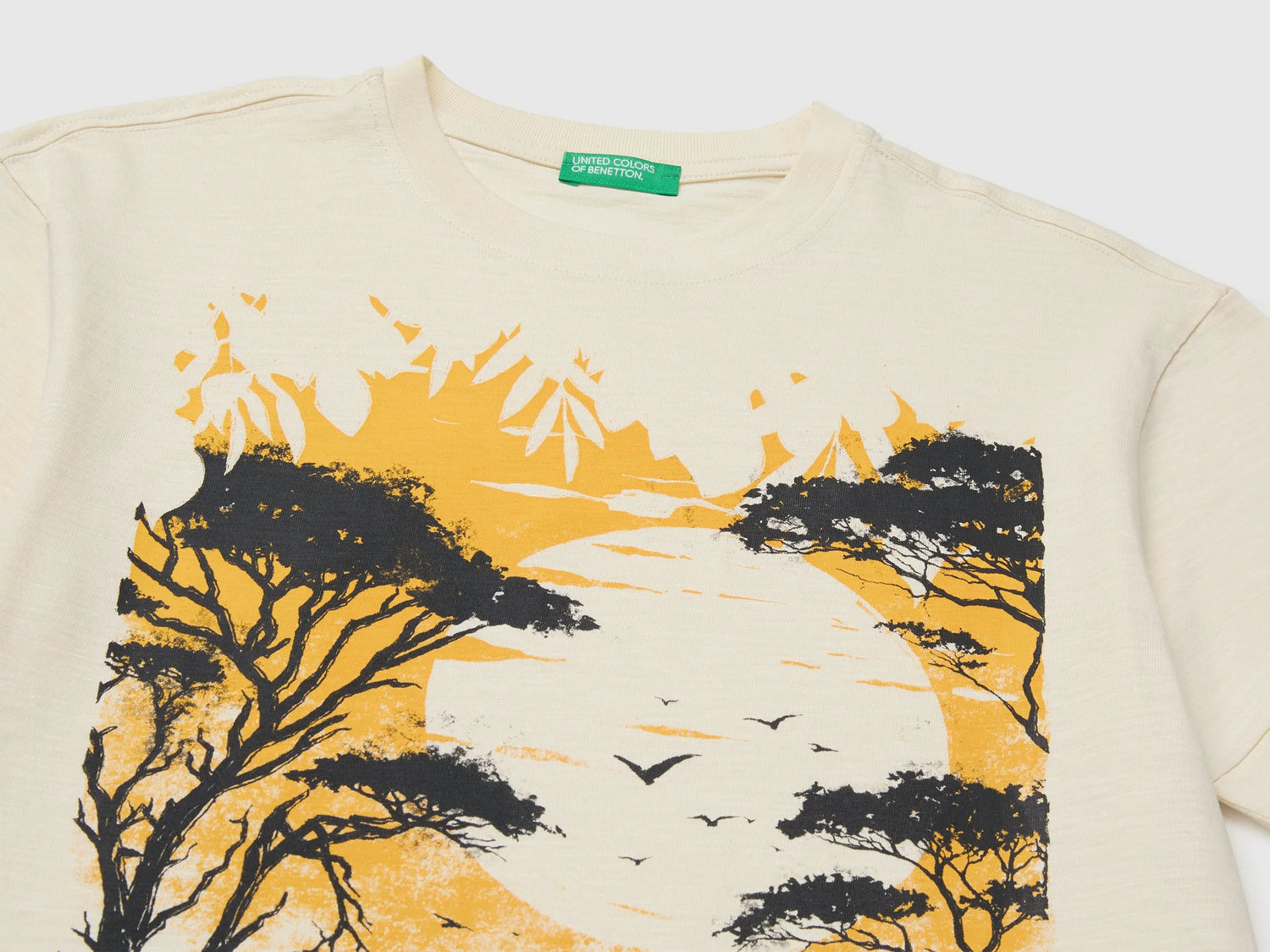 Benetton Beige Boys Crew Neck T-Shirt with Print SKU: 3SDLC10TU_3C9 Image 03