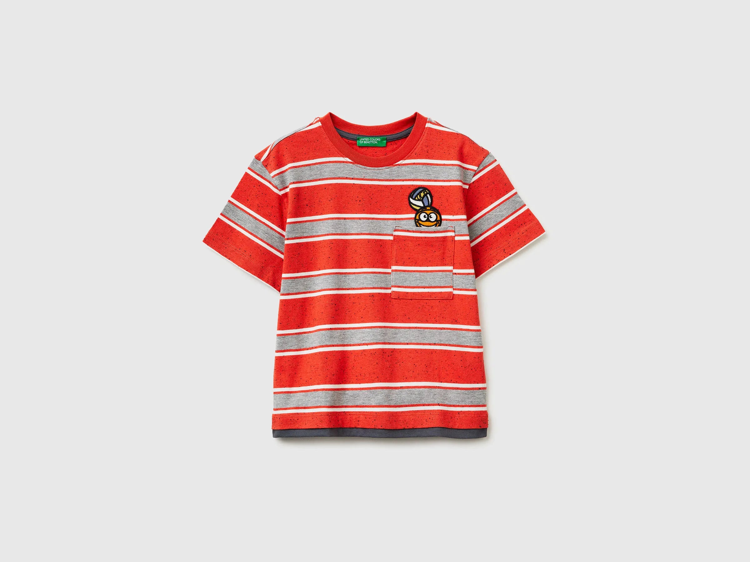 Benetton Red Boys Striped T-Shirt with Patch SKU: 3T52G10MI_901 Image 01