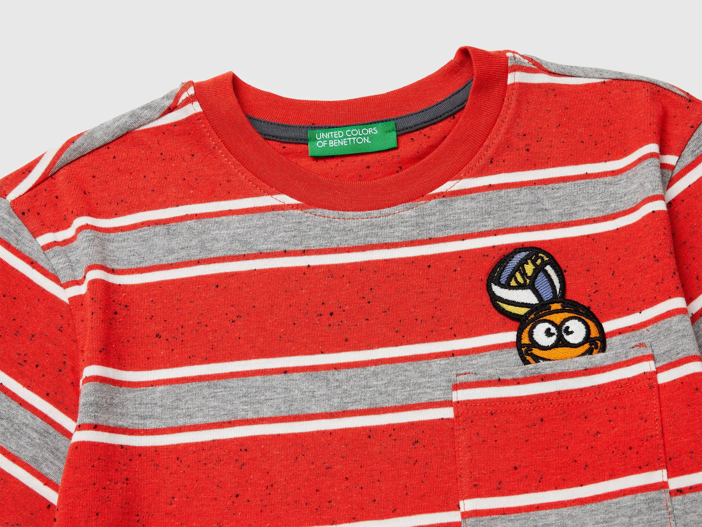 Benetton Red Boys Striped T-Shirt with Patch SKU: 3T52G10MI_901 Image 03