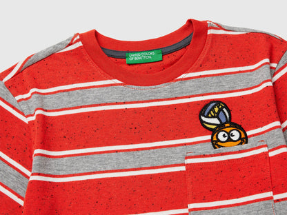 Benetton Red Boys Striped T-Shirt with Patch SKU: 3T52G10MI_901 Image 03