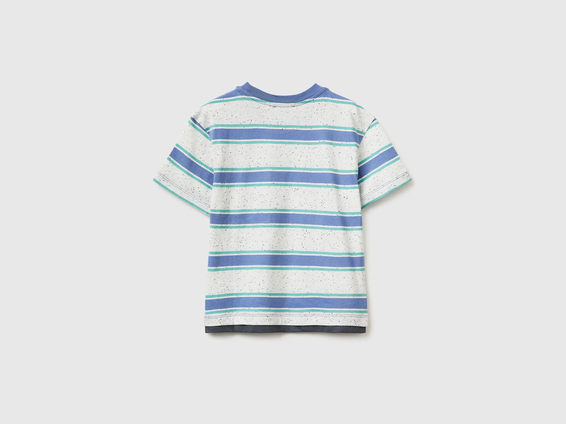 Benetton Light Blue Boys Striped T-Shirt with Patch SKU: 3T52G10MI_903 Image 02
