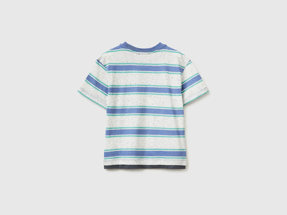 Benetton Light Blue Boys Striped T-Shirt with Patch SKU: 3T52G10MI_903 Image 02
