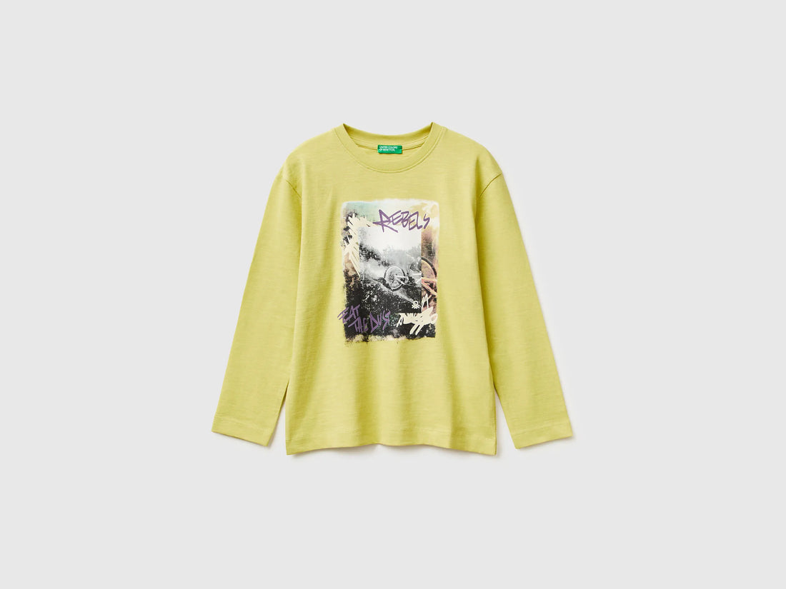 Benetton_Yellow_T-Shirt with Print on Front and Back_3TAMC10PV_0Y6_01