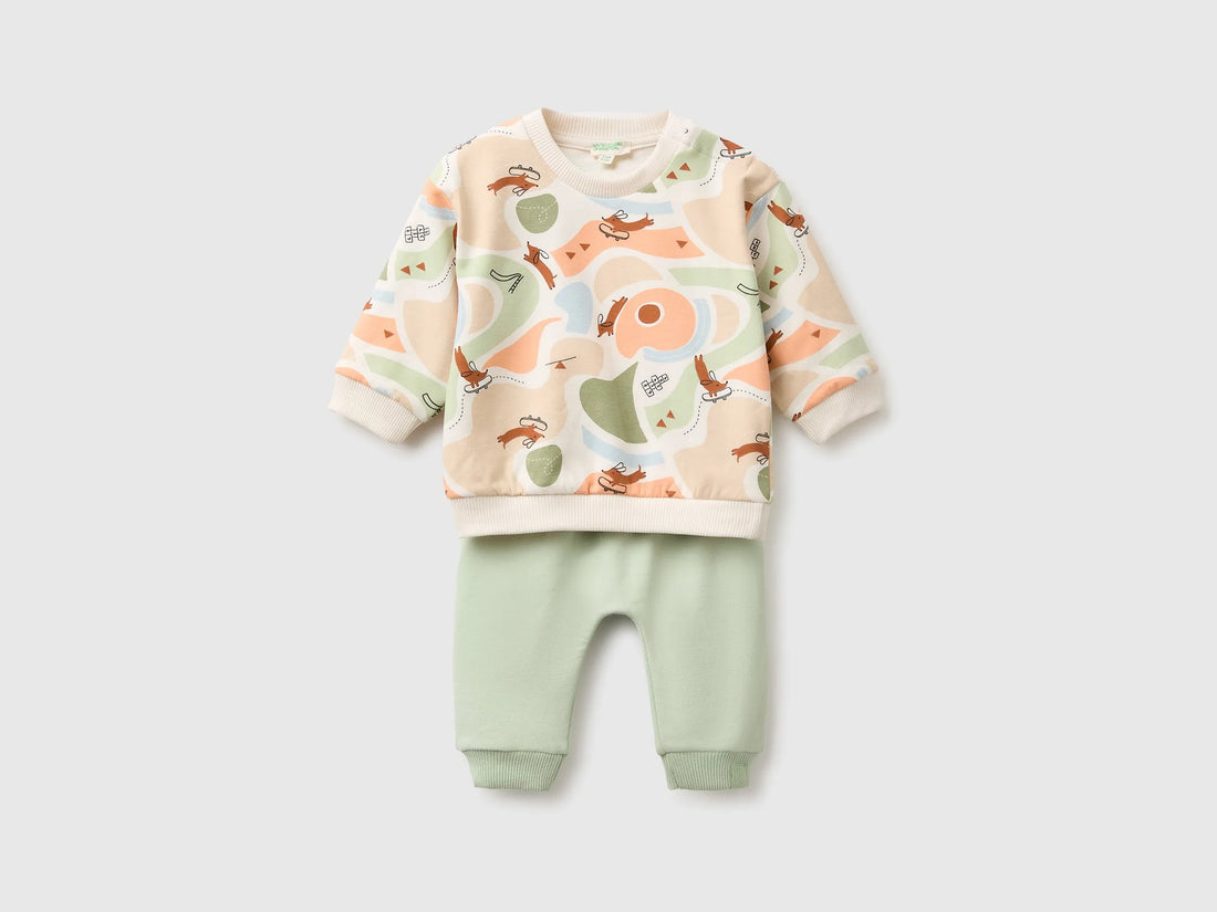 Benetton Light Green Unisex Stretch Sweatshirt Set SKU: 3TEUAK01W_901 Image 01