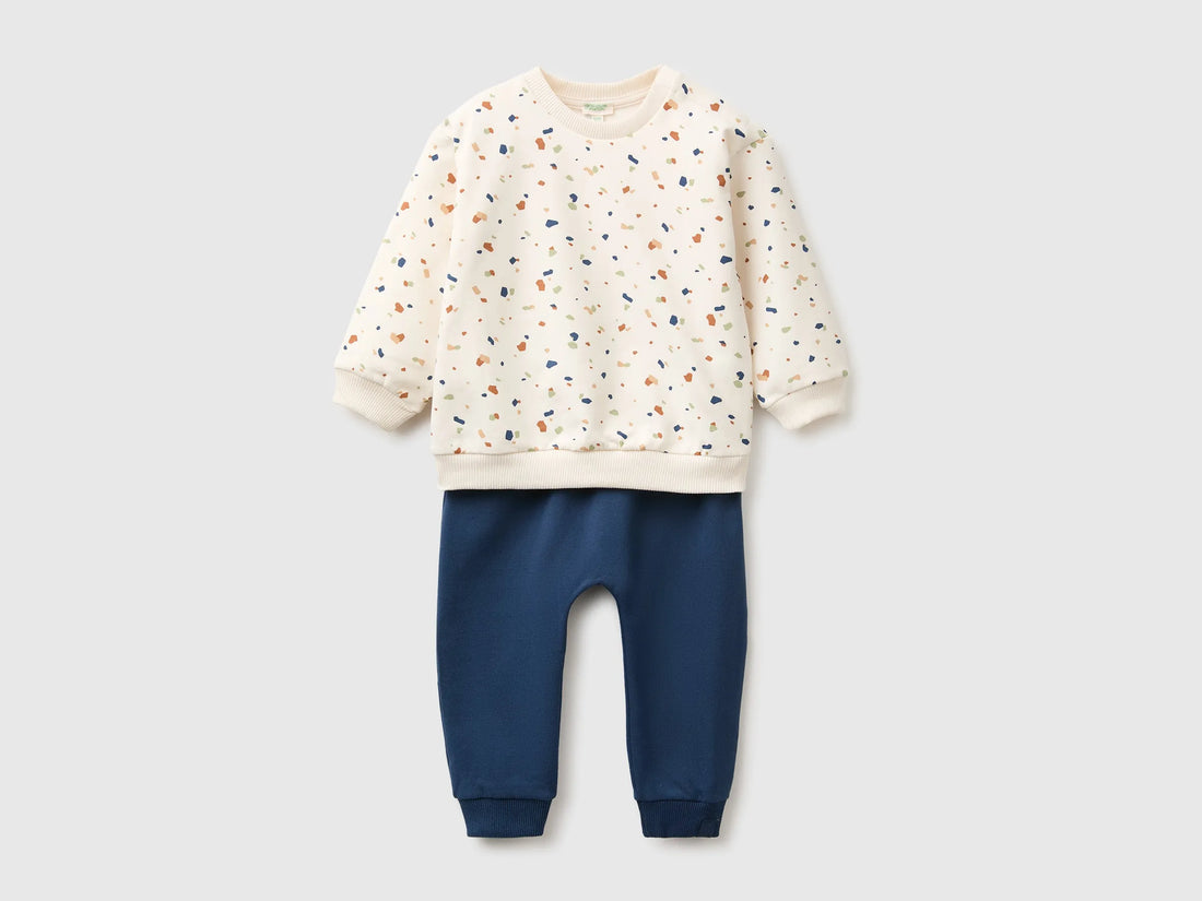 Benetton Creamy White Unisex Stretch Sweatshirt Set SKU: 3TEUAK01W_902 Image 01