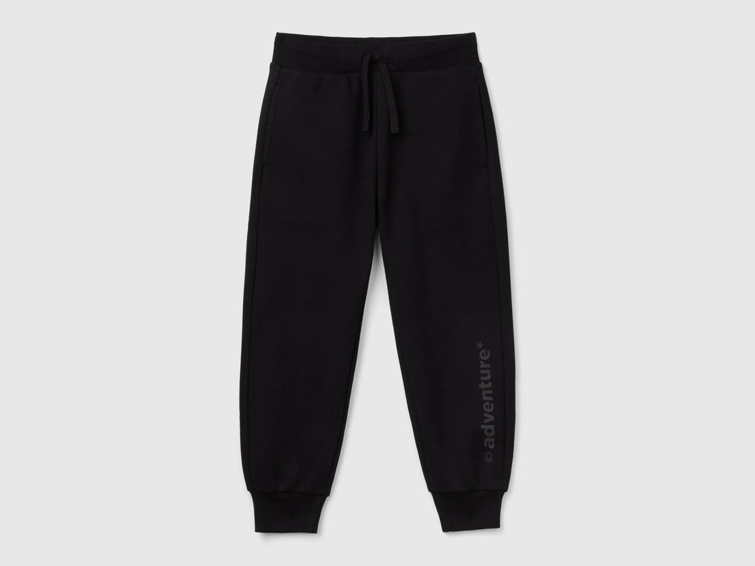 Benetton Black Boys Warm Sweatpants with Print SKU: 3TU2CF068_100 Image 01