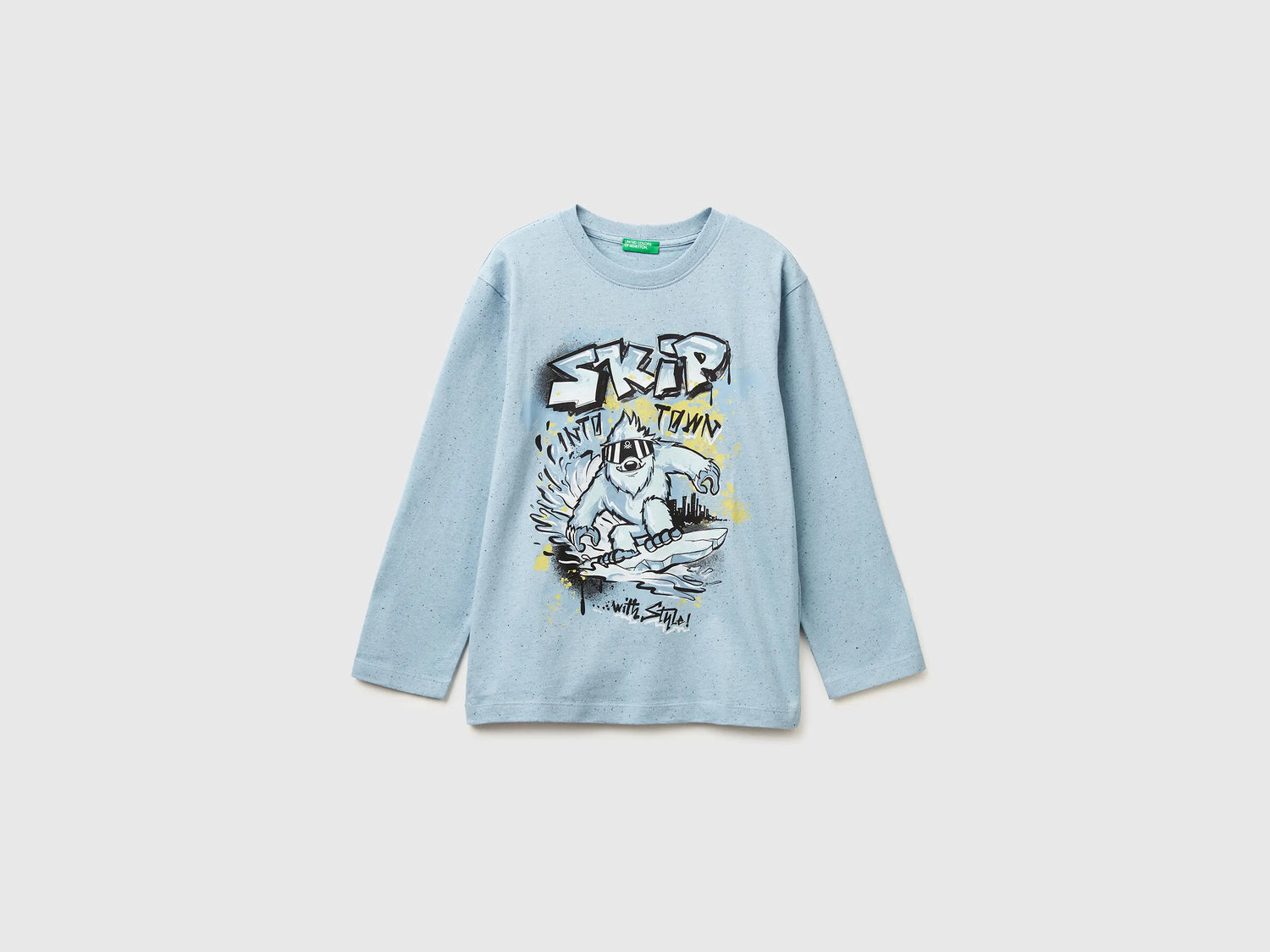 Benetton_Light Blue_T-Shirt with Graffiti Print_3U5YC10R6_902_01