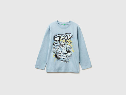 Benetton_Light Blue_T-Shirt with Graffiti Print_3U5YC10R6_902_01