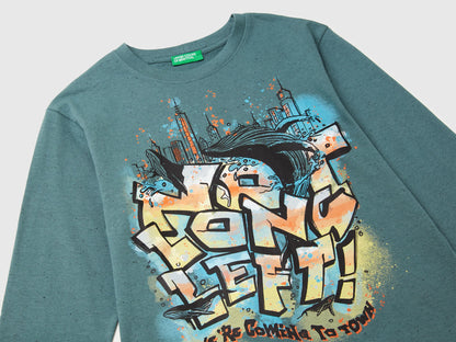 Benetton_Turquoise_T-Shirt with Graffiti Print_3U5YC10R6_903_03