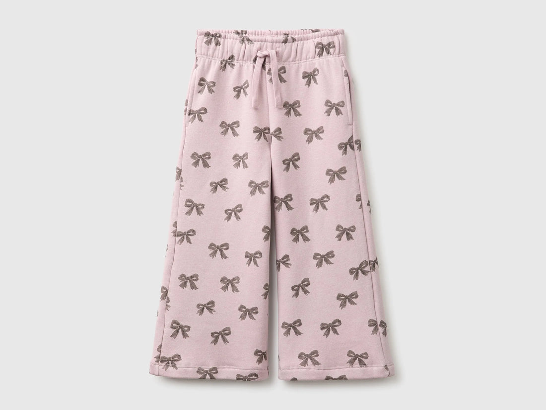 Benetton Pink Girls Wide-Leg Trousers in Printed Sweatshirt SKU: 3UHCGF05R_902 Image 01