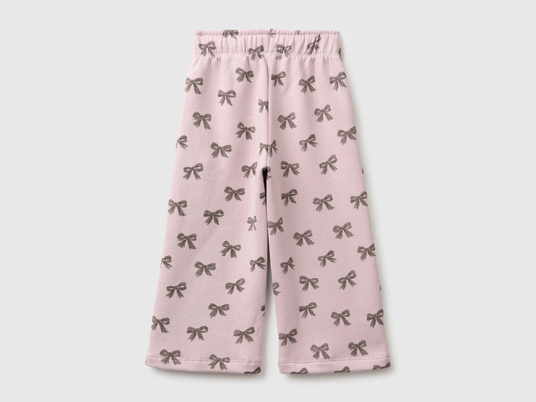 Benetton Pink Girls Wide-Leg Trousers in Printed Sweatshirt SKU: 3UHCGF05R_902 Image 02