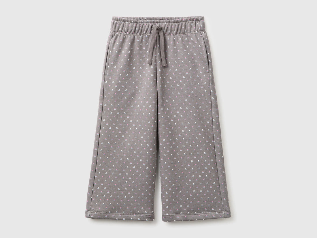 Benetton Gray Girls Wide-Leg Trousers in Printed Sweatshirt SKU: 3UHCGF05R_903 Image 01