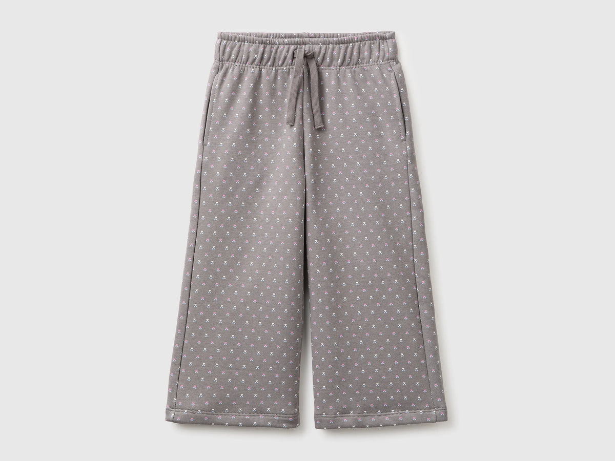 Benetton Gray Girls Wide-Leg Trousers in Printed Sweatshirt SKU: 3UHCGF05R_903 Image 01