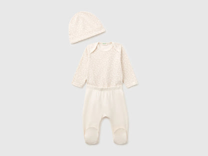 Benetton Creamy White Girl Bodysuit, Pants and Cap Set SKU: 3UMRAK01X_902 Image 01