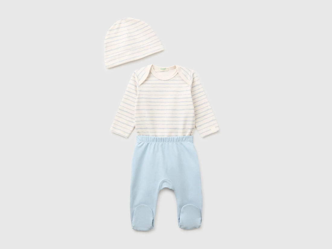 Benetton Sky Blue Unisex Bodysuit, Pants and Cap Set SKU: 3UMRAK01X_903 Image 01