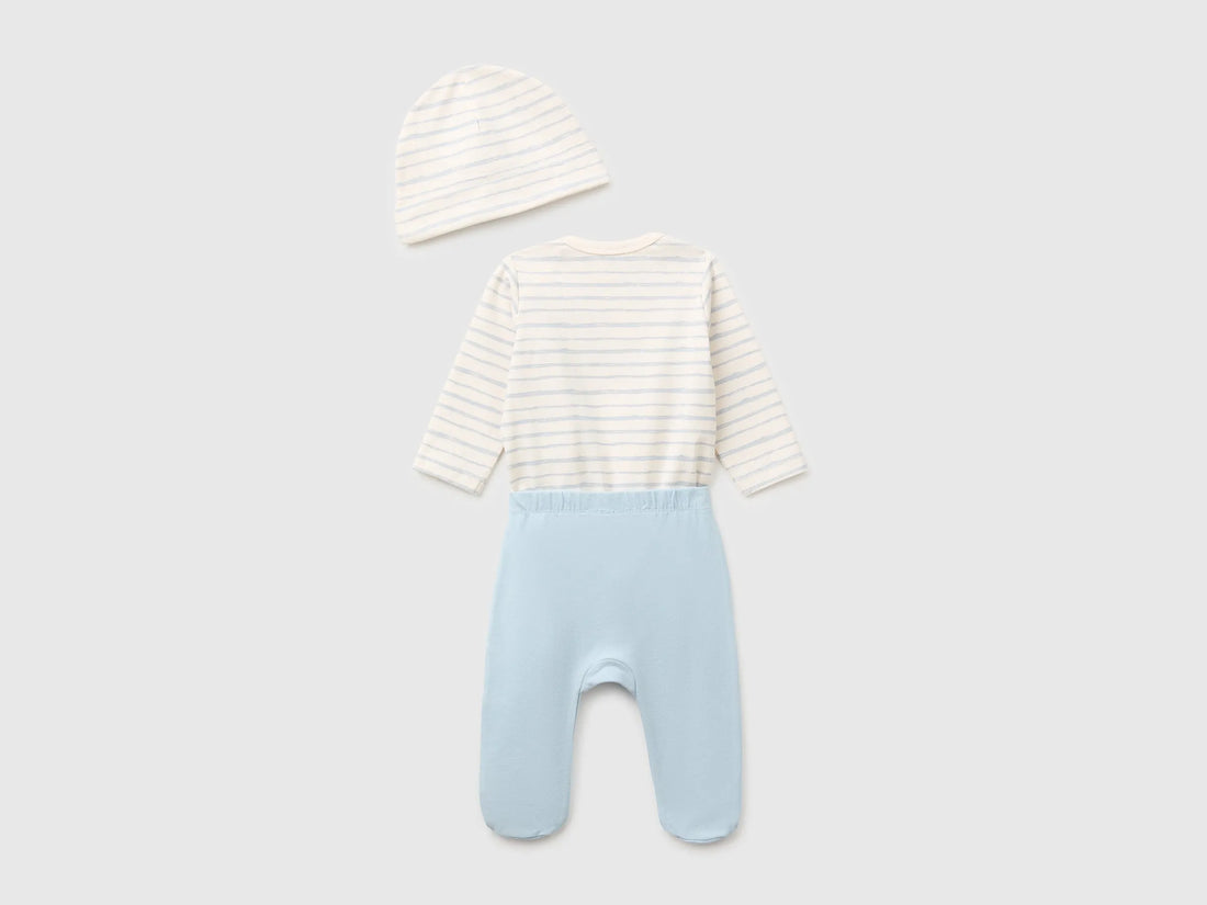 Benetton Sky Blue Unisex Bodysuit, Pants and Cap Set SKU: 3UMRAK01X_903 Image 02