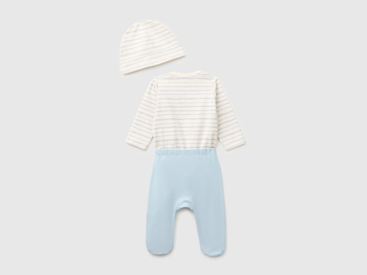 Benetton Sky Blue Unisex Bodysuit, Pants and Cap Set SKU: 3UMRAK01X_903 Image 02