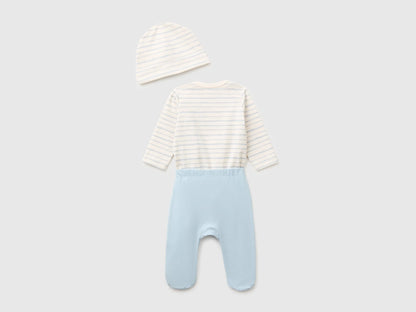 Benetton Sky Blue Unisex Bodysuit, Pants and Cap Set SKU: 3UMRAK01X_903 Image 02