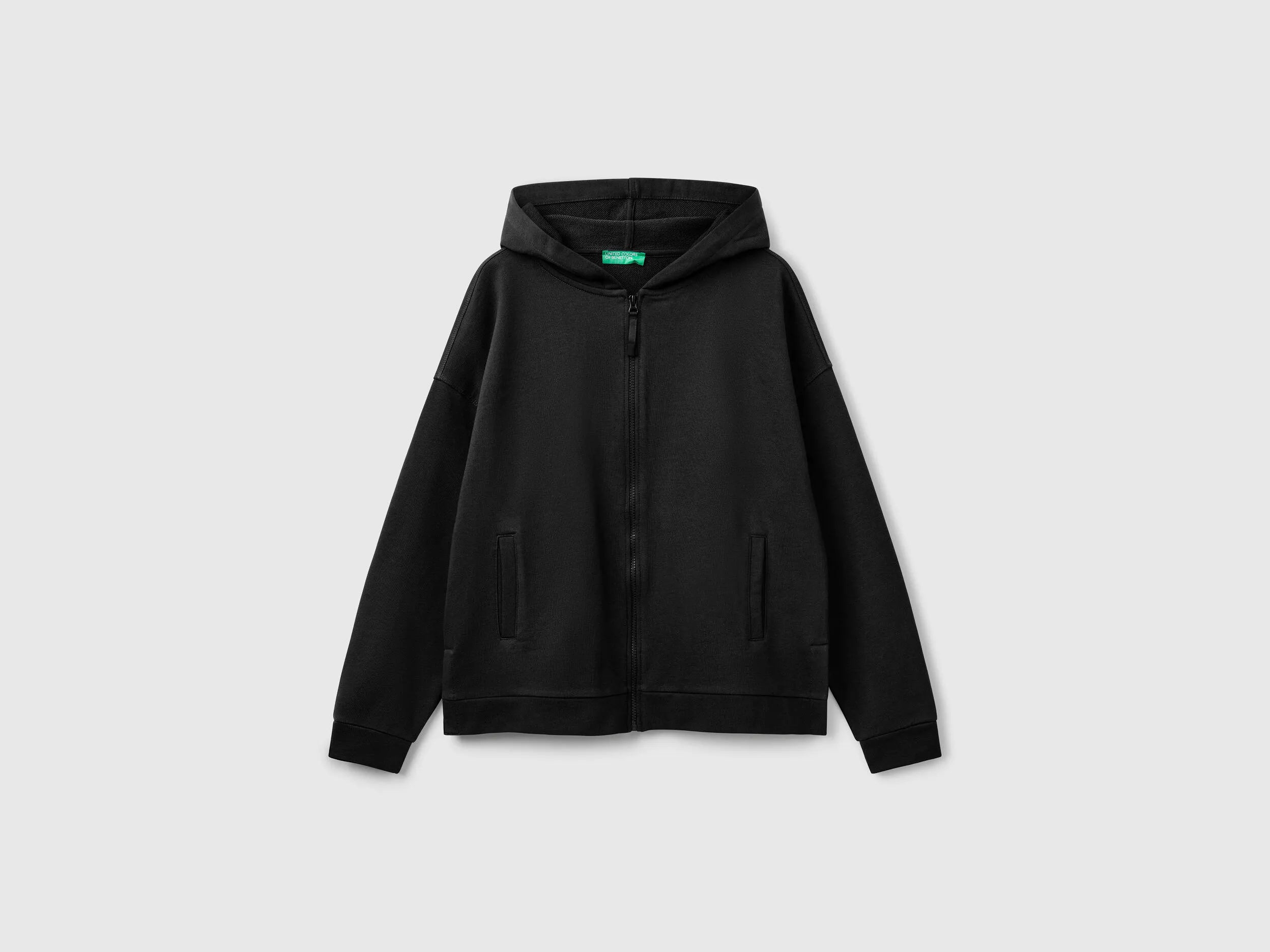 Benetton_Black_100% Cotton Sweatshirt with Zip and Hood_3UNID500R_100_05