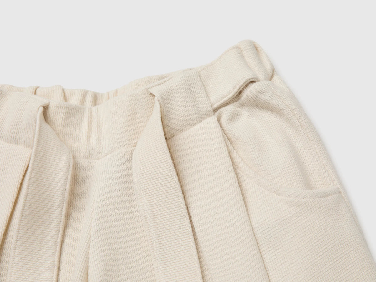 Benetton Creamy White Girls Trousers with Sash in Warm Cotton SKU: 3UODCF06F_00V Image 03