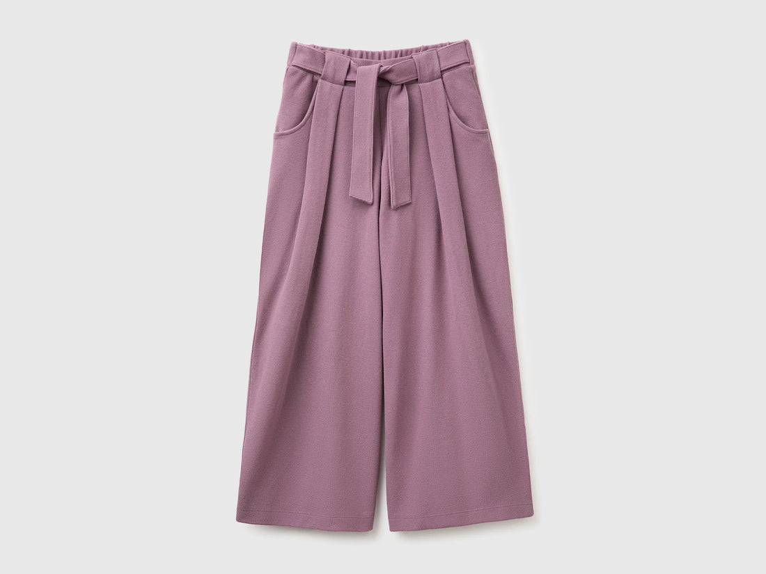 Benetton Plum Girls Trousers with Sash in Warm Cotton SKU: 3UODCF06F_048 Image 01