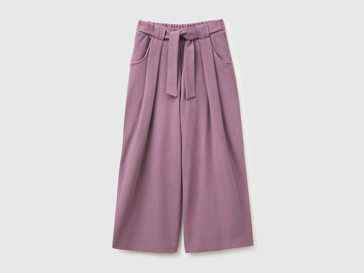 Benetton Plum Girls Trousers with Sash in Warm Cotton SKU: 3UODCF06F_048 Image 01