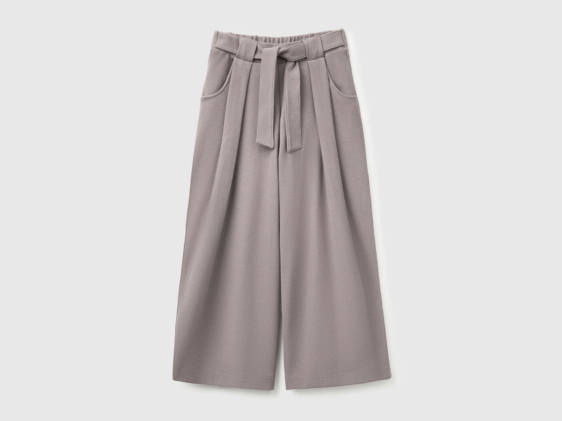 Benetton Gray Girls Trousers with Sash in Warm Cotton SKU: 3UODCF06F_39R Image 01